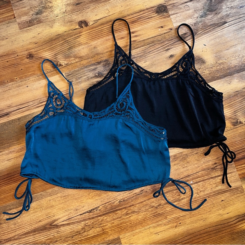 **Lot of 2** Free People Teal and Black Crop Camisoles Size L